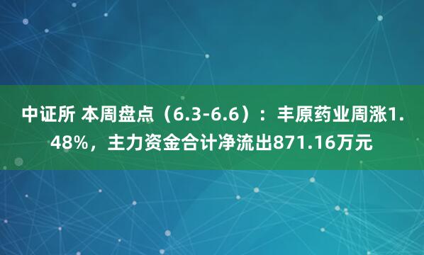 中证所 本周盘点（6.3-6.6）：丰原药业周涨1.48%，主力资金合计净流出871.16万元